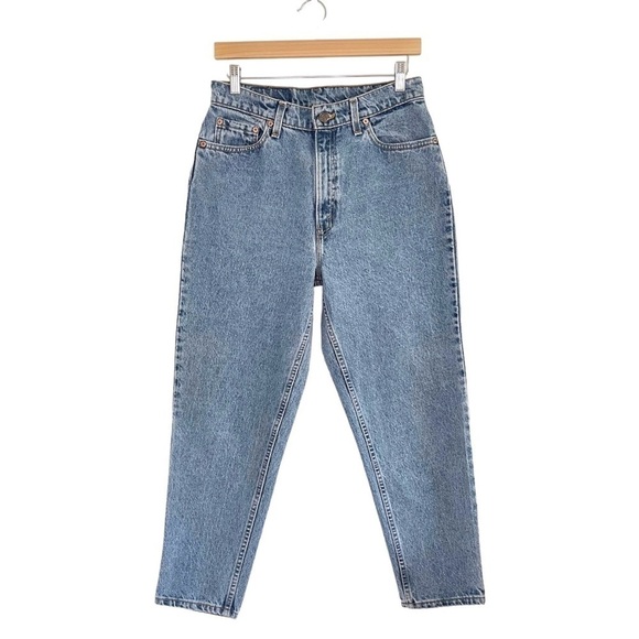 Vintage Levi’s 521 Tapered Leg Rigid Denim High Waist Jean Mid Blue 12 Petite